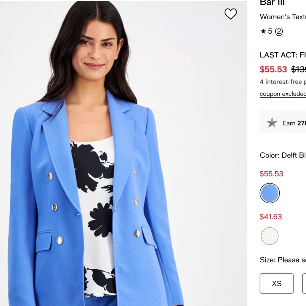 Bar III Women's Textured Crepe One-Button Blazer